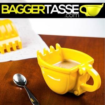 Die einzigartige Baggertasse eignet sich prima als Geschenk